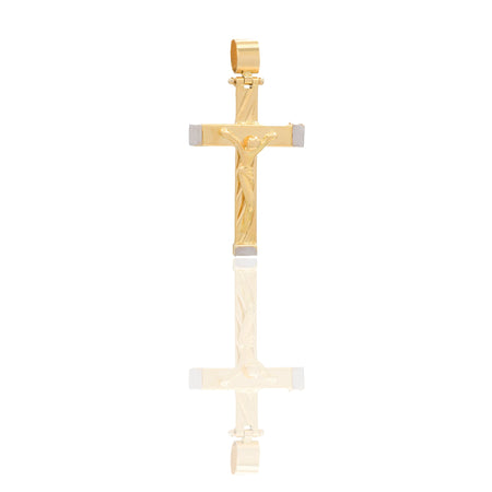 Ciondoli Oro Giallo Oro Bianco Oro 18 carati Croce con cristo rigata Solo Oro 3,8cm x 2cm