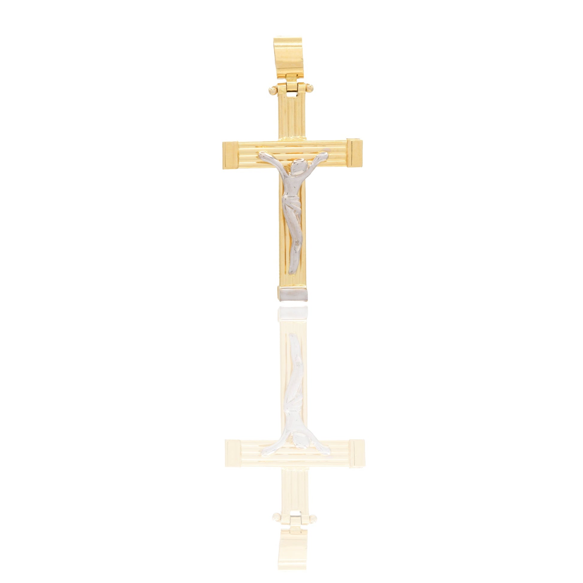 Ciondoli Oro Giallo Oro Bianco Oro 18 carati Croce con cristo rigata Solo Oro 3,8cm x 2cm