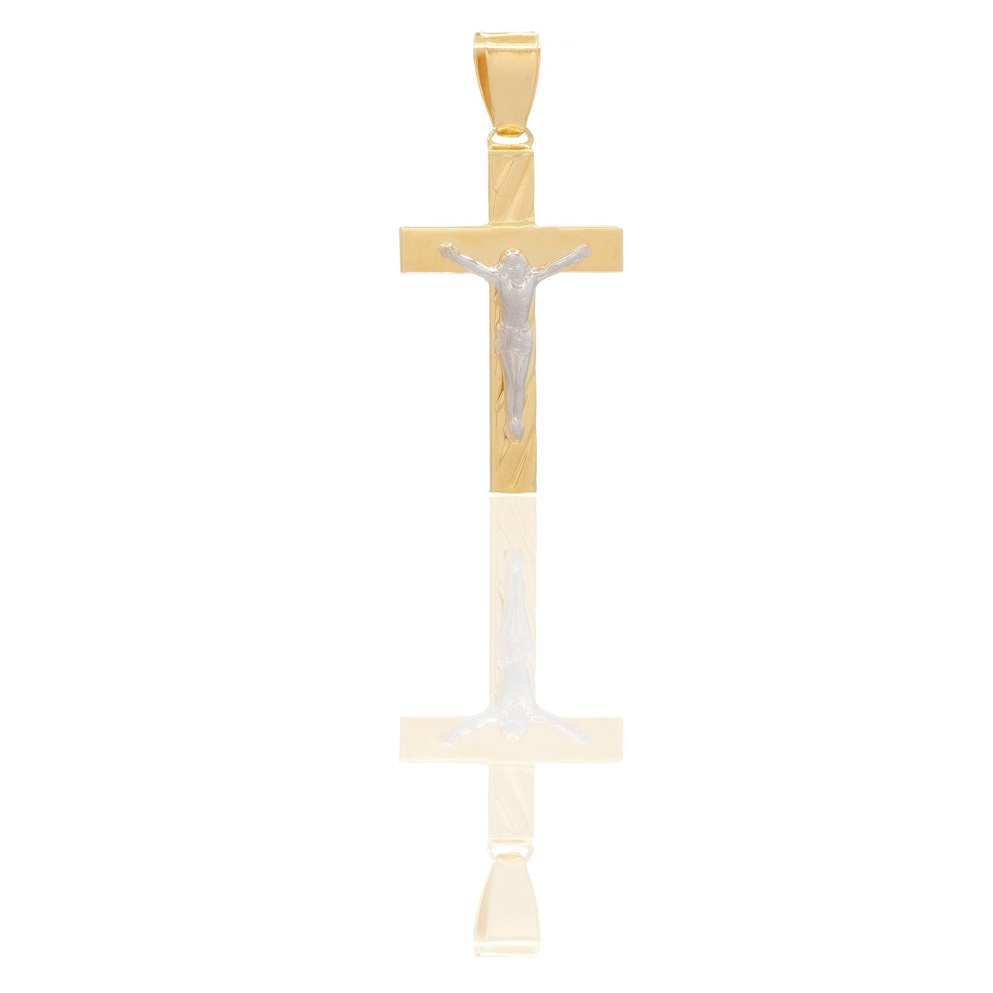 Ciondoli Oro Giallo Oro Bianco Oro 18 carati Croce con cristo rigata Solo Oro 3,8cm x 1,8cm
