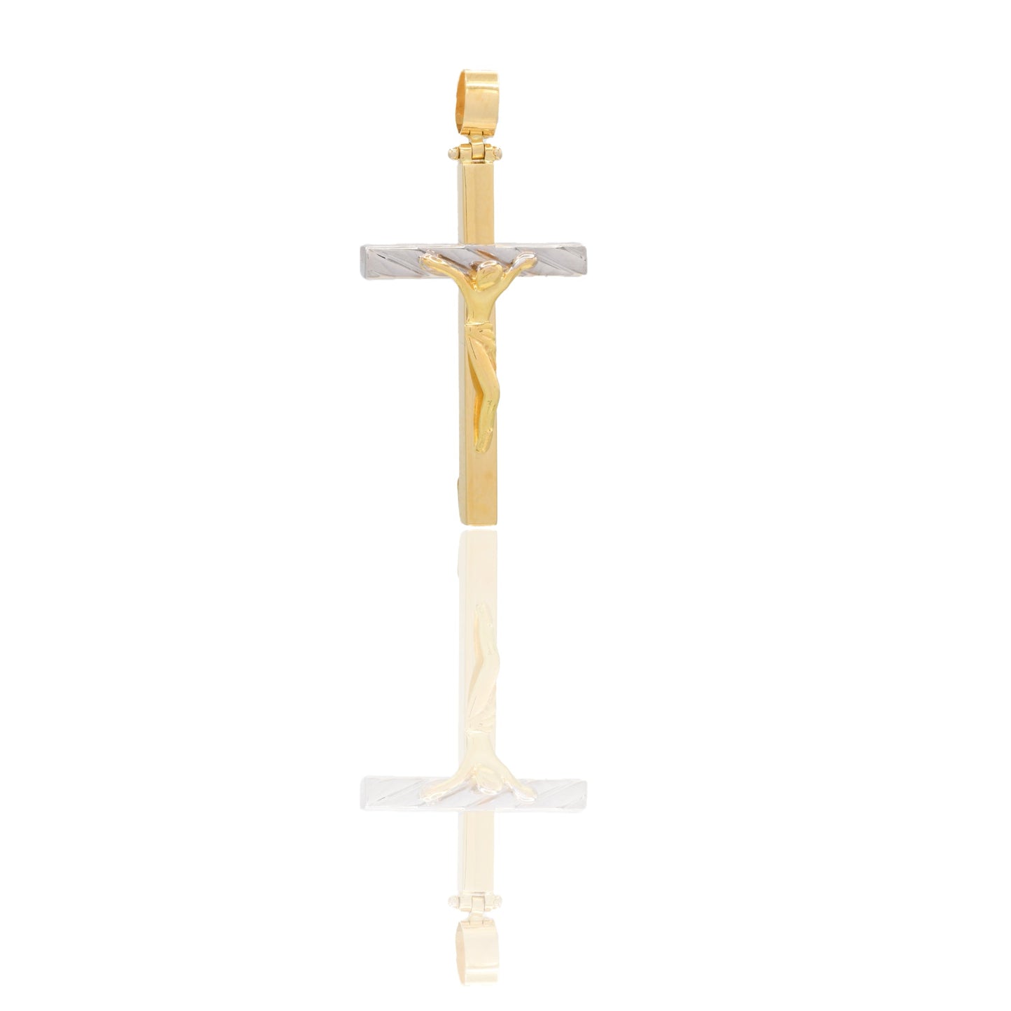 Ciondoli Oro Giallo Oro Bianco Oro 18 carati Croce con cristo rigata Solo Oro 4cm x 2cm