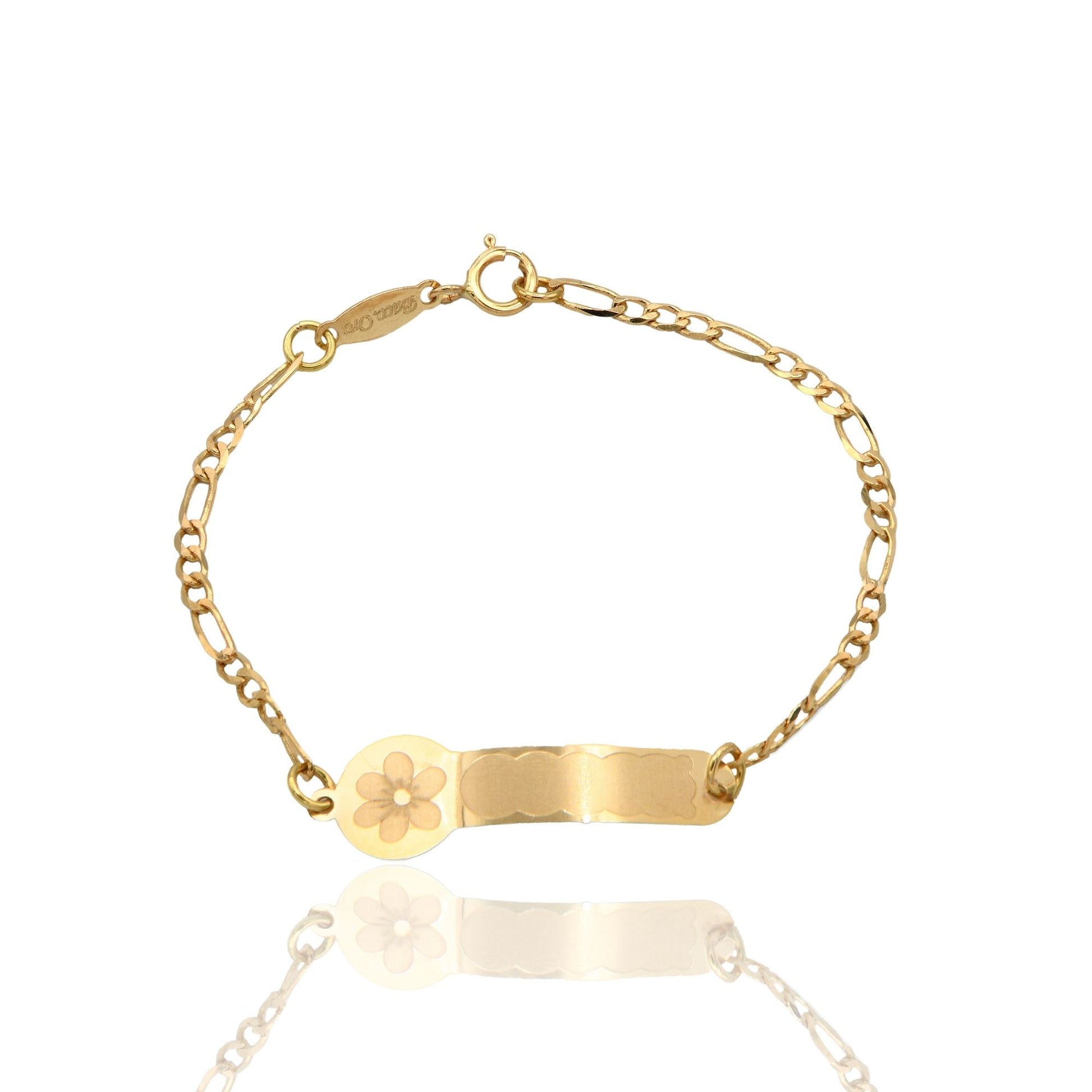 Bracciale Oro Giallo Oro 18 carati  Baby Targa Fiore  Solo Oro cm. 13,5