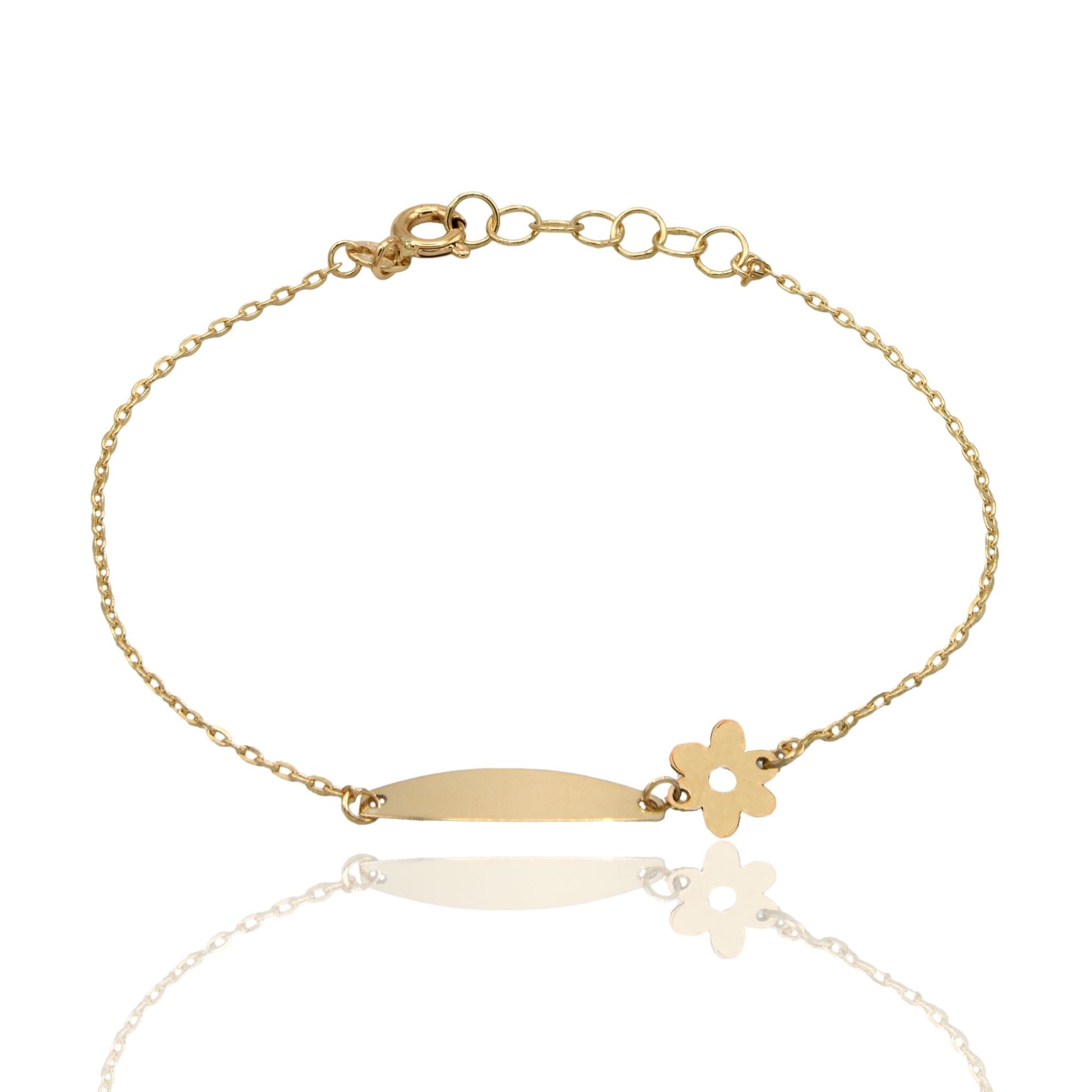 Bracciale Oro Giallo Oro 18 carati  Baby Targa Fiore  Solo Oro cm. 13,5