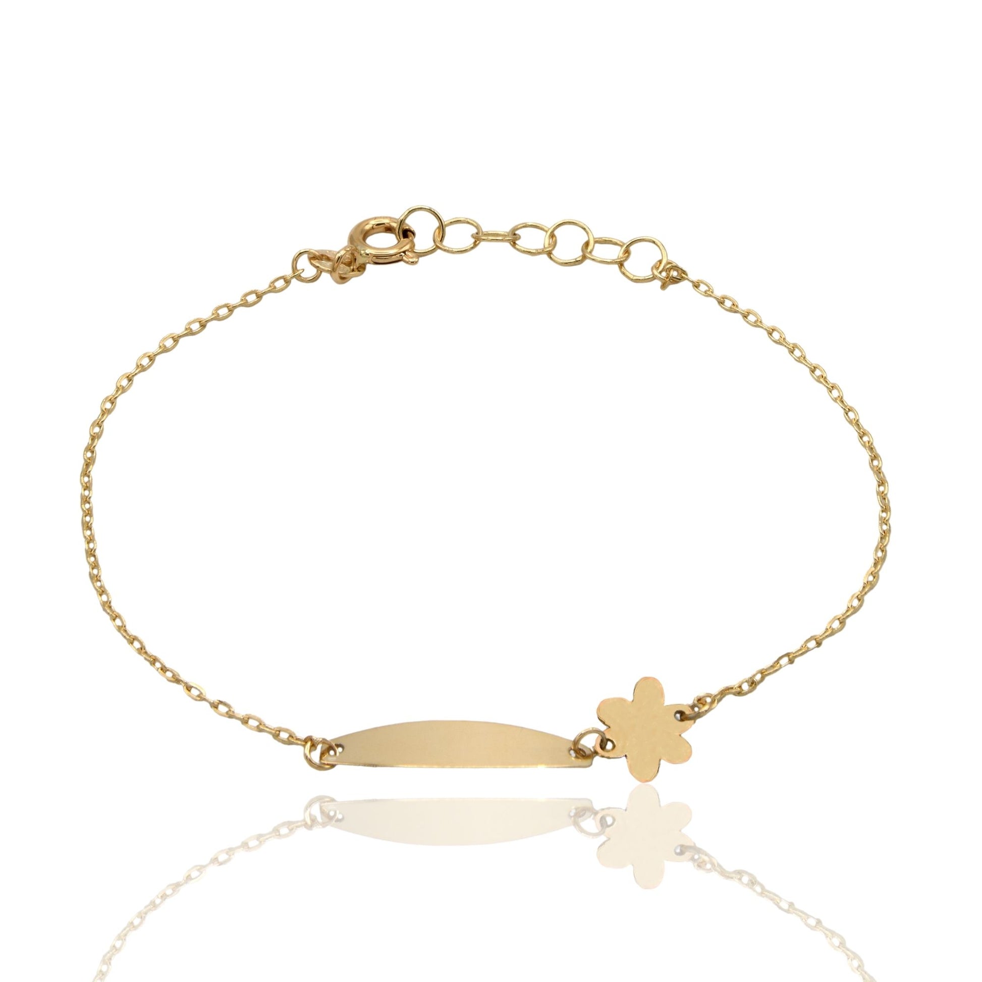 Bracciale Oro Giallo Oro 18 carati Baby Targa Fiore Solo Oro cm. 13,5