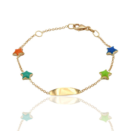 Bracciale Oro Giallo Oro 18 carati Baby Targa Stelle  Smalto Multicolor cm. 13,5