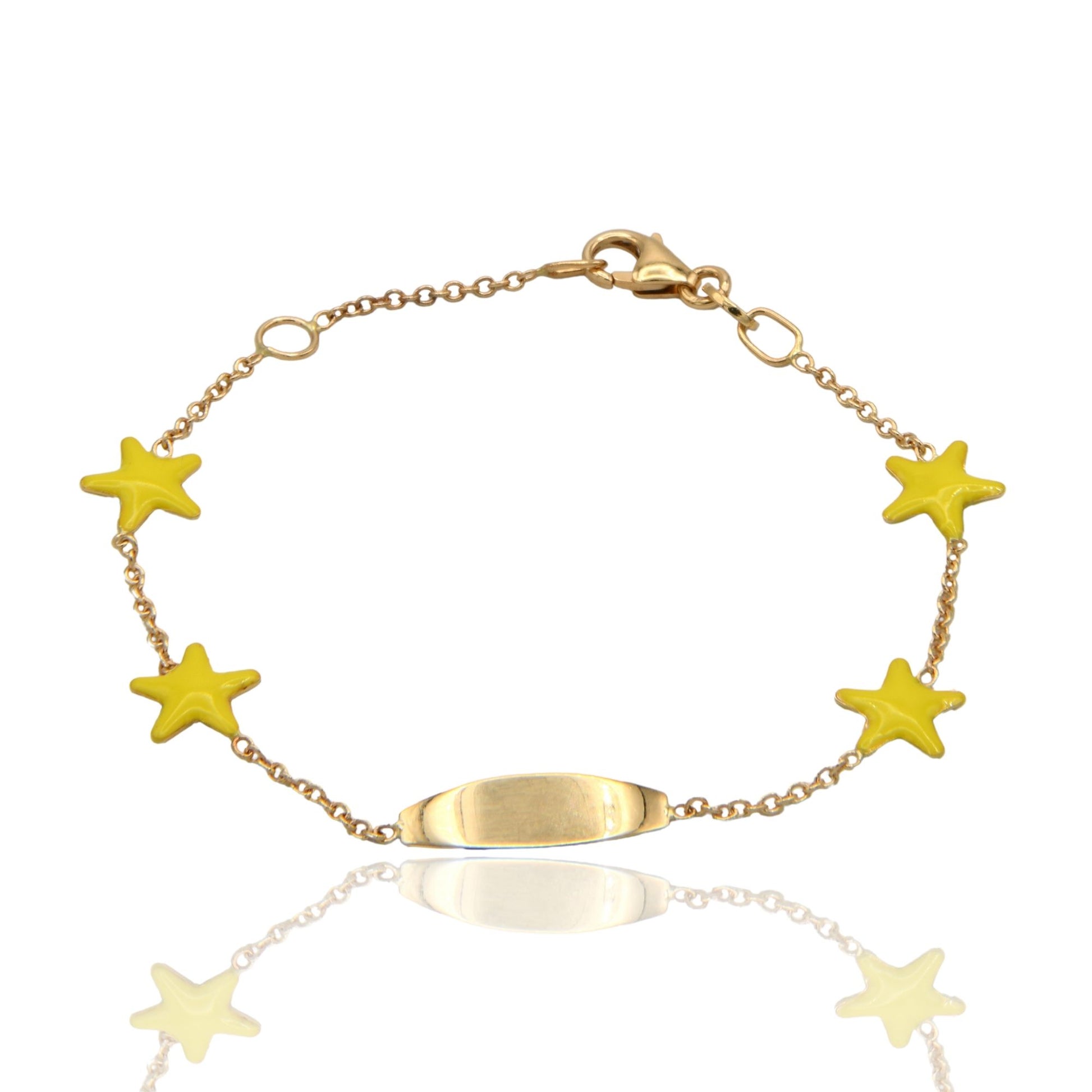 Bracciale Oro Giallo Oro 18 carati Baby Targa Stelle  Smalto Giallo cm. 15,5