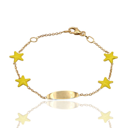 Bracciale Oro Giallo Oro 18 carati Baby Targa Stelle  Smalto Giallo cm. 15,5