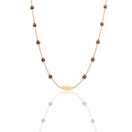 Collana Oro Giallo Oro 18 carati Targhetta Coccinelle Smalto Nero, Smalto rosso 