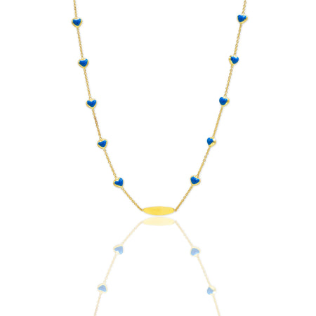 Collana Oro Giallo Oro 18 carati Targhetta Cuori Smalto blu