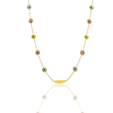 Collana Oro Giallo Oro 18 carati Targhetta Soli Sorridenti Smalto Multicolor