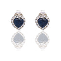 Orecchini Oro Bianco Oro 18 carati Cuore Con Contorno Zirconi Bianchi, Zircone Blu 