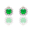 Orecchini Oro Bianco Oro 18 carati Quadrato Con Contorno Zirconi Bianchi, Zircone Verde 