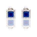 Orecchini Oro Bianco Oro 18 carati Quadrato Con Contorno Zirconi Bianchi, Zircone Blu 
