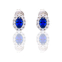 Orecchini Oro Bianco Oro 18 carati Ovale Con Contorno Zircone Blu, Zirconi Bianchi 