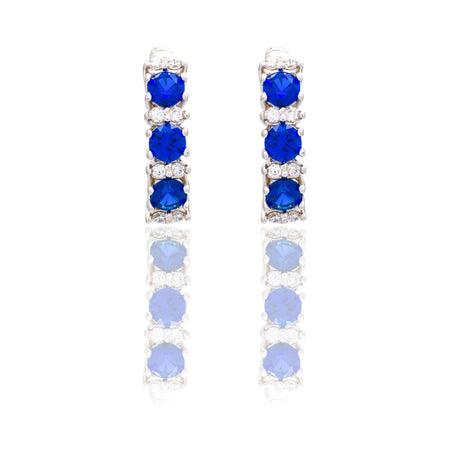 Orecchini Oro Bianco Oro 18 carati Cerchietto Trilogy Zirconi Bianchi, Zirconi Blu 