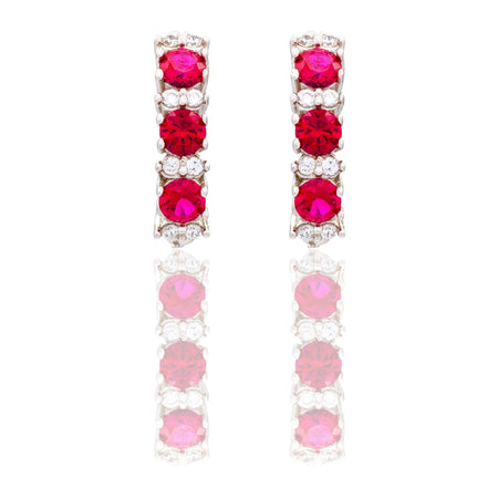 Orecchini Oro Bianco Oro 18 carati Cerchietto Trilogy Zirconi Bianchi, Zirconi Rossi 
