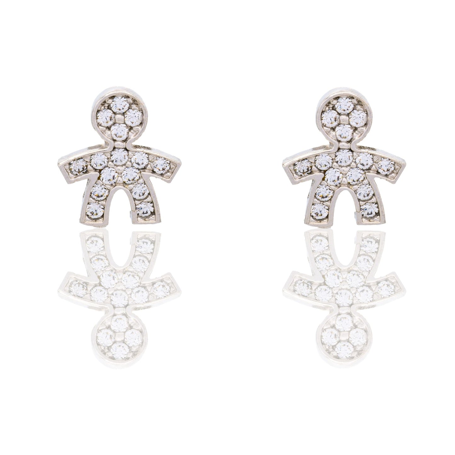 Orecchini Oro Bianco Oro 18 carati Bimbo Pavè Zirconi bianchi