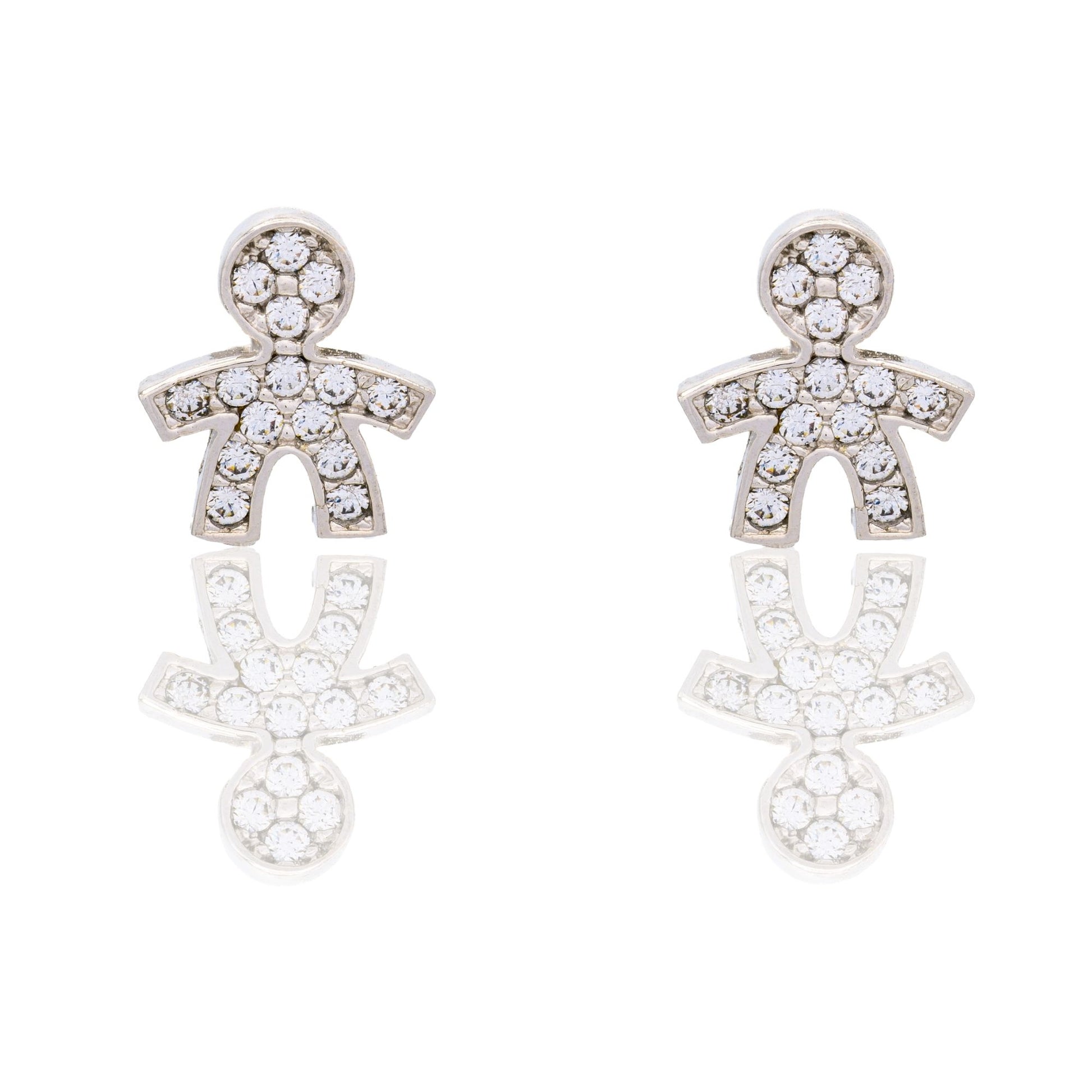 Orecchini Oro Bianco Oro 18 carati Bimbo Pavè Zirconi bianchi