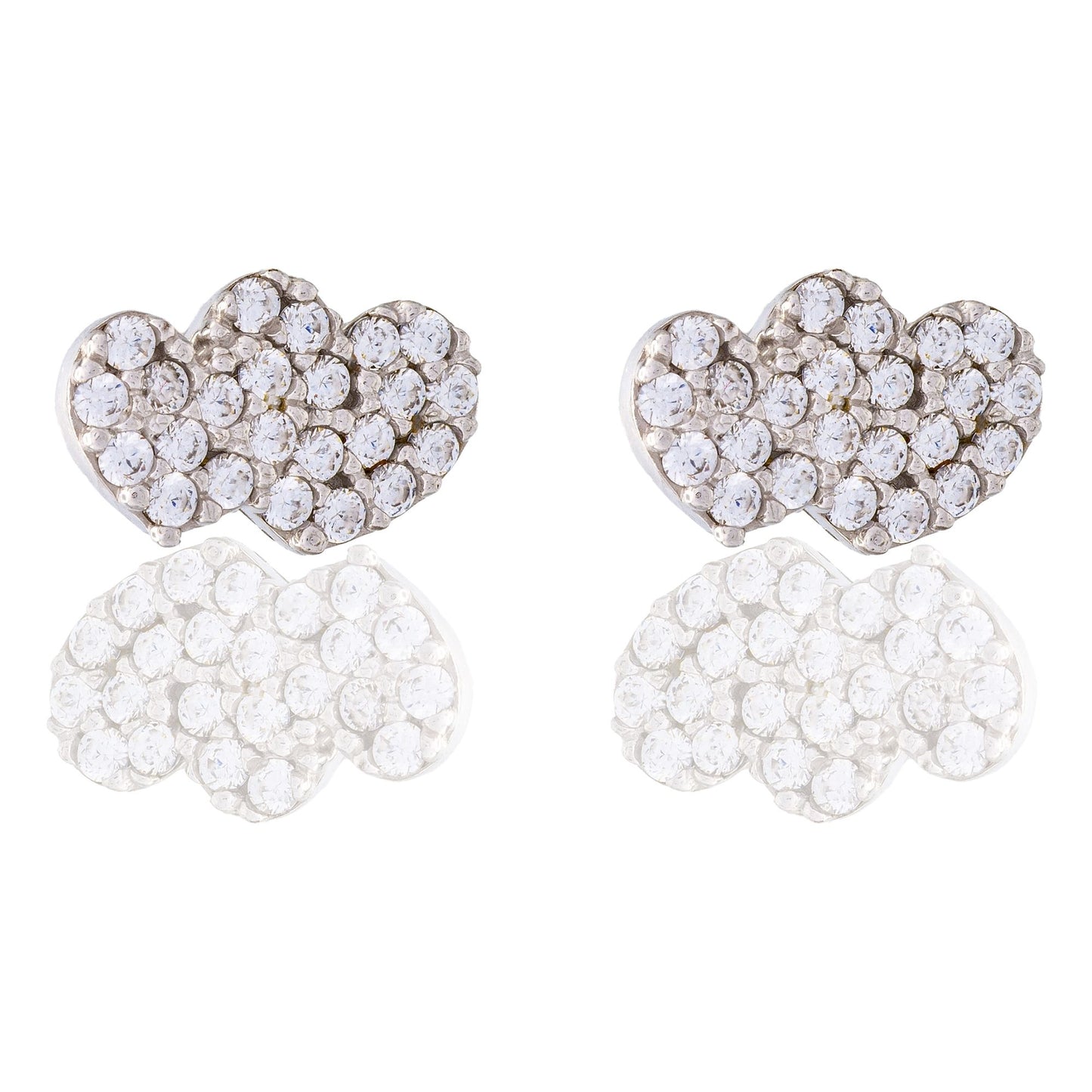 Orecchini Oro Bianco Oro 18 carati Doppio Cuore Pavè Zirconi bianchi