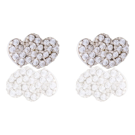 Orecchini Oro Bianco Oro 18 carati Doppio Cuore Pavè Zirconi bianchi
