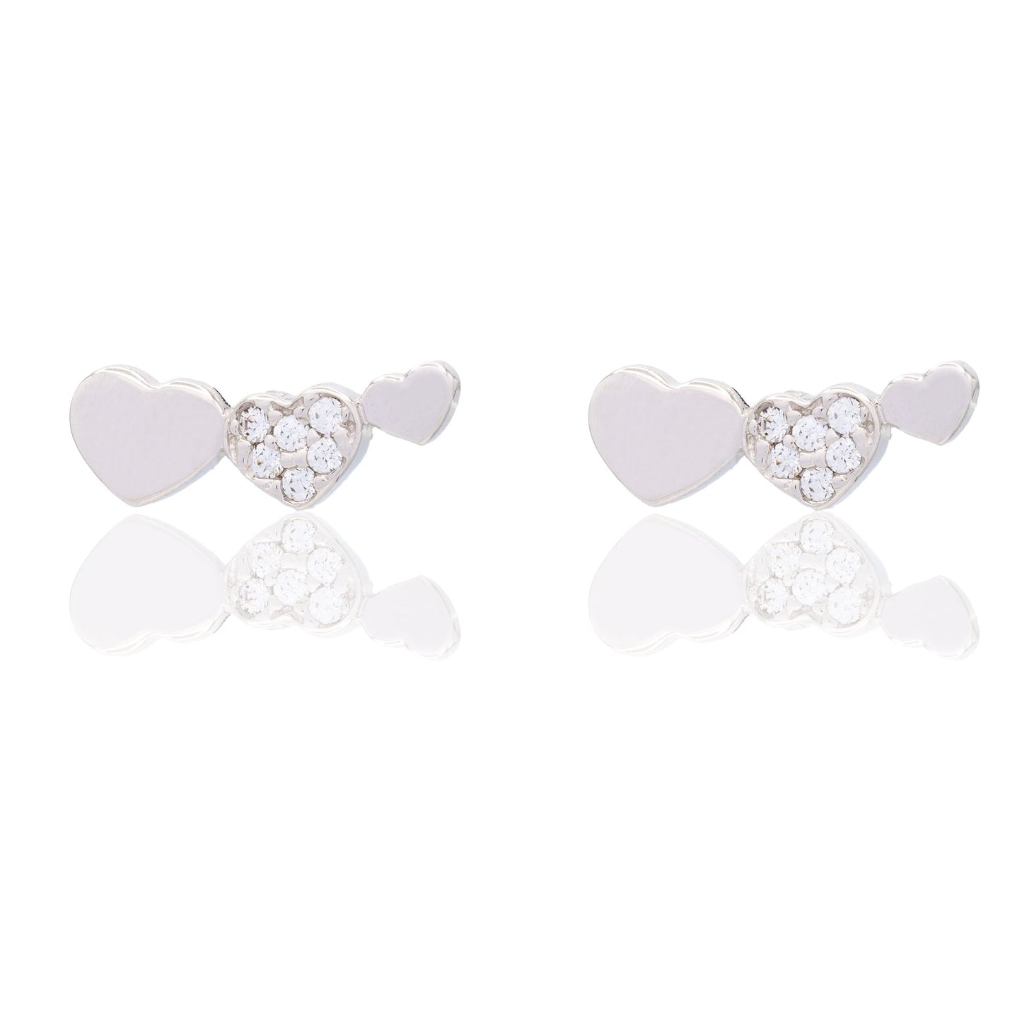 Orecchini Oro Bianco Oro 18 carati 3 Cuori Zirconi Bianchi