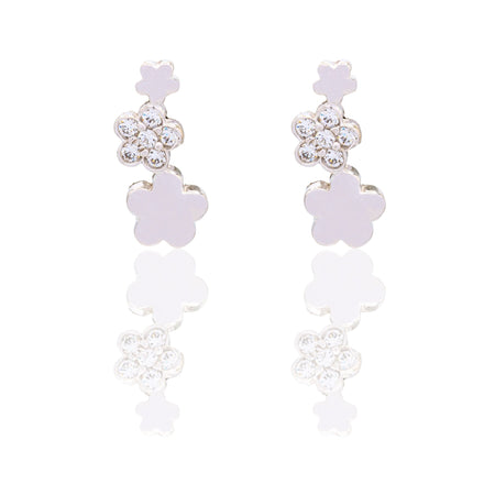 Orecchini Oro Bianco Oro 18 carati 3 Fiori Zirconi Bianchi