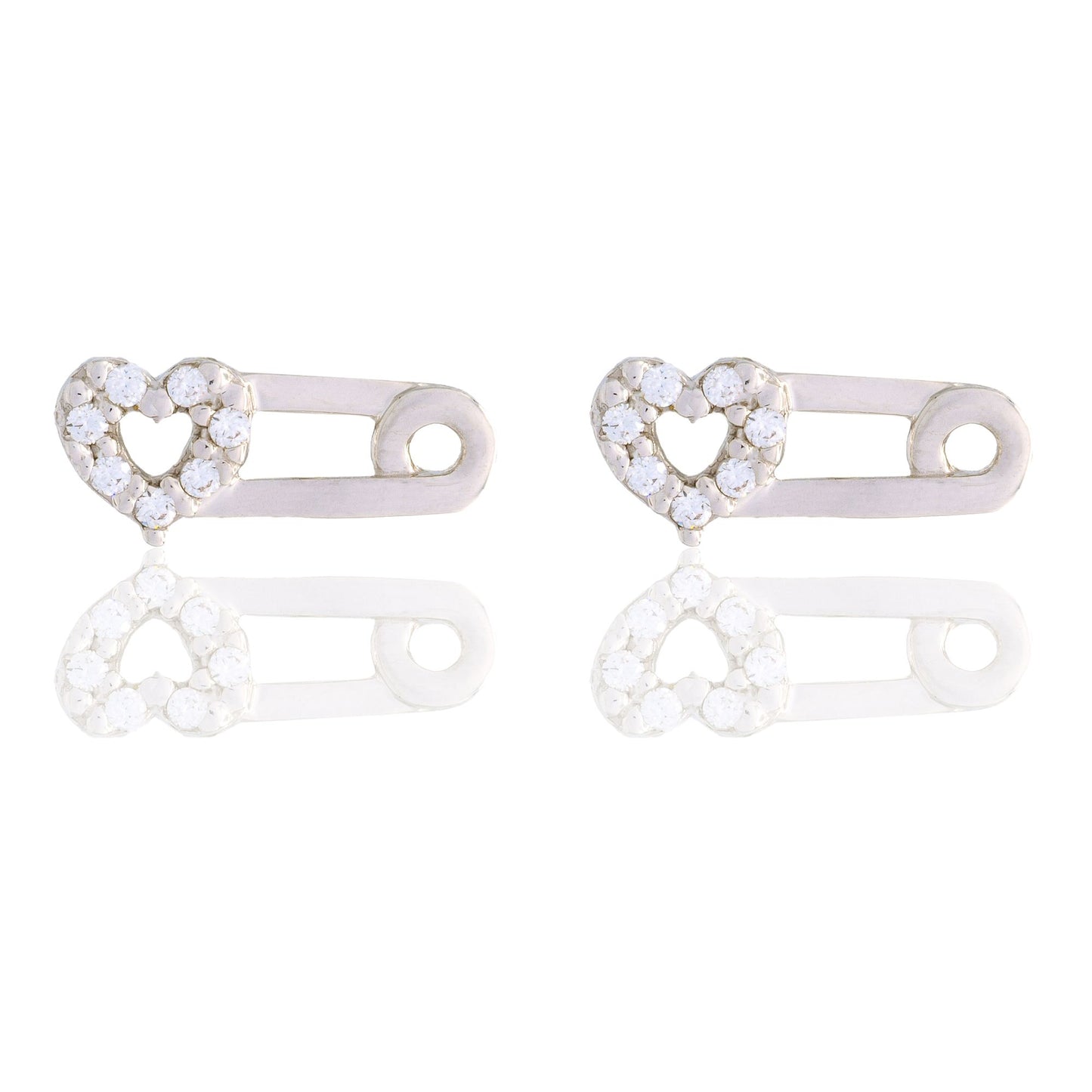 Orecchini Oro Bianco Oro 18 carati Spilla Con Cuore Zirconi Bianchi