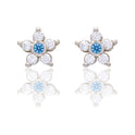 Orecchini Oro Bianco Oro 18 carati Fiore Pietra Zirconi Bianchi, Zircone Azzurro 