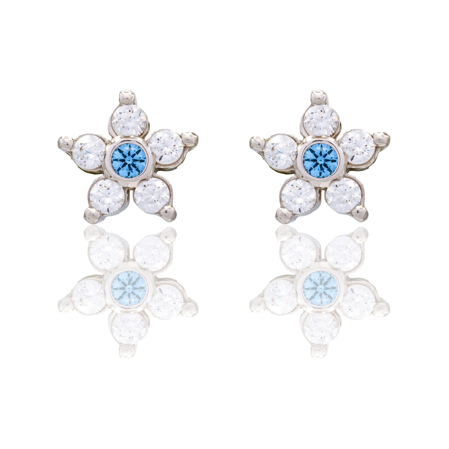 Orecchini Oro Bianco Oro 18 carati Fiore Pietra Zirconi Bianchi, Zircone Azzurro 