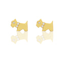 Orecchini Oro Giallo Oro 18 carati Cagnolino Con Collare Zirconi Bianchi