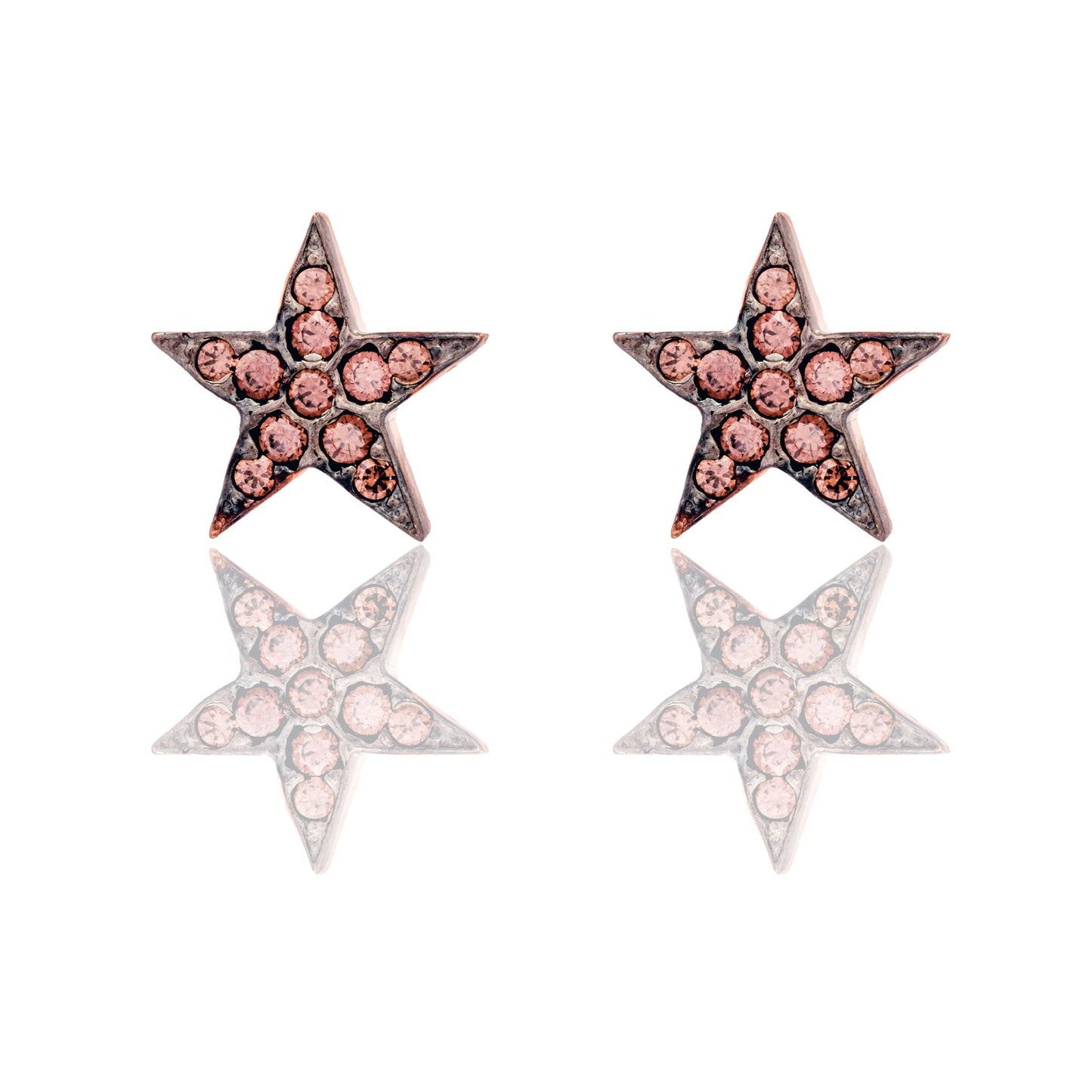 Orecchini Oro Rosa Oro 18 carati Stella Pave' Zirconi Neri, Pavè Zirconi Brown 