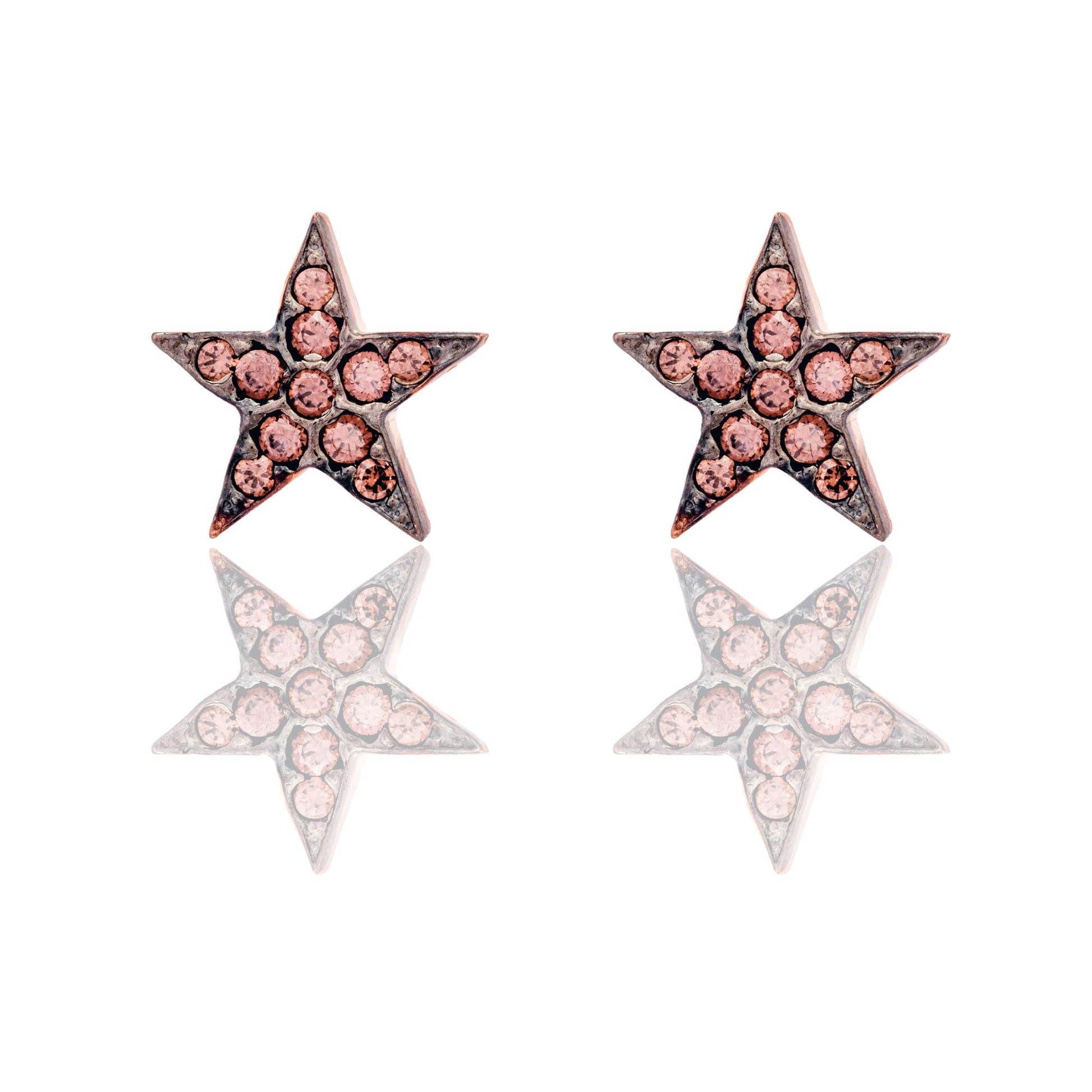 Orecchini Oro Rosa Oro 18 carati Stella Pave' Zirconi Neri, Pavè Zirconi Brown 