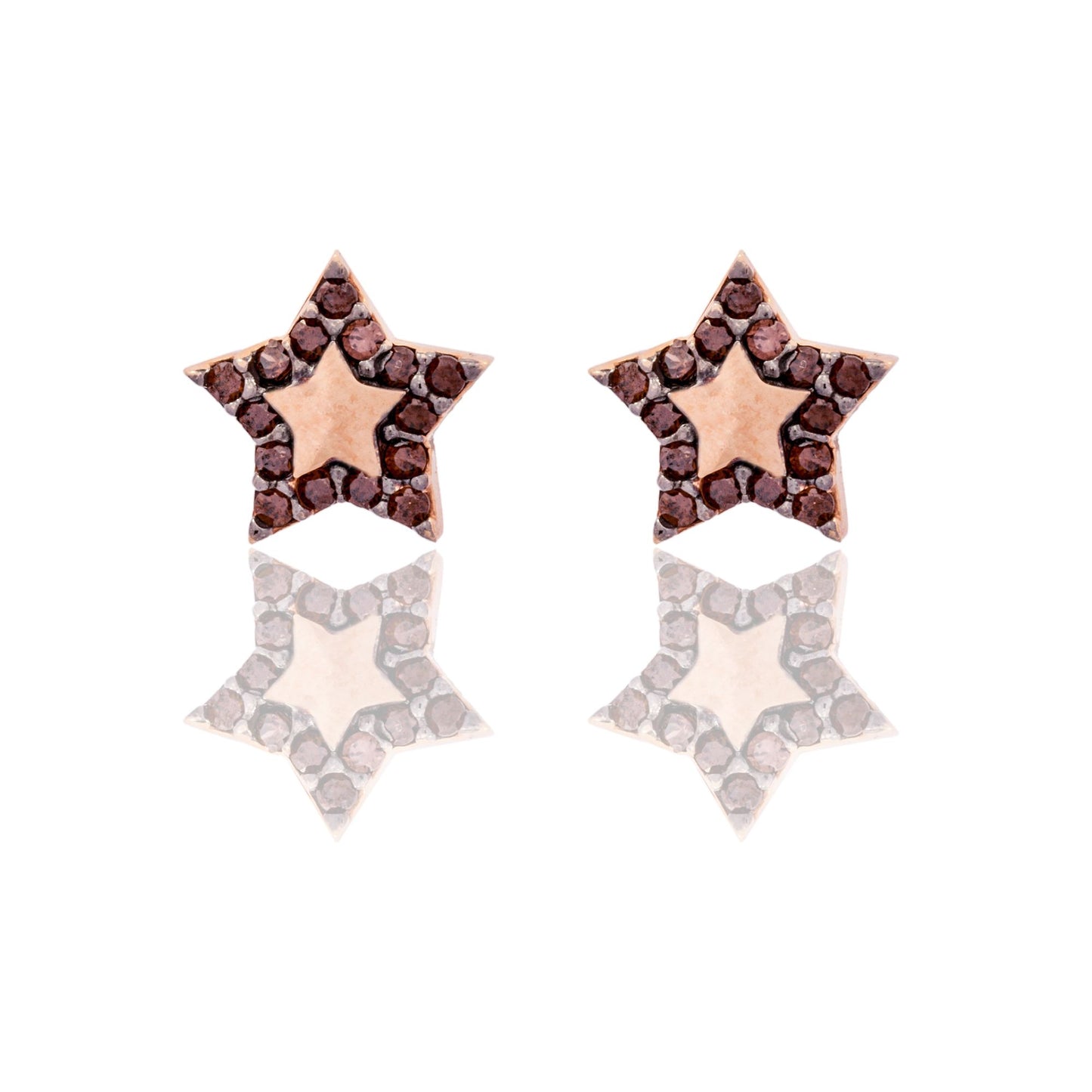Orecchini Oro Rosa Oro 18 carati Stelle Con Contorno Zirconi Brown