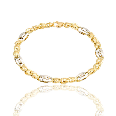 Bracciale Oro Giallo Oro Bianco Oro 18 carati Catena Piatta Solo Oro cm. 21,5