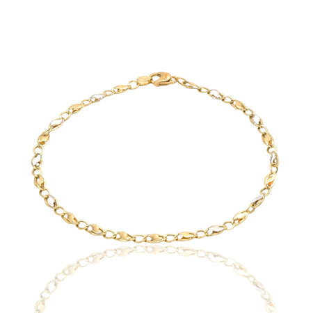 Bracciale Oro Giallo Oro Bianco Oro 18 carati Catena Piatta Solo Oro cm. 21,5