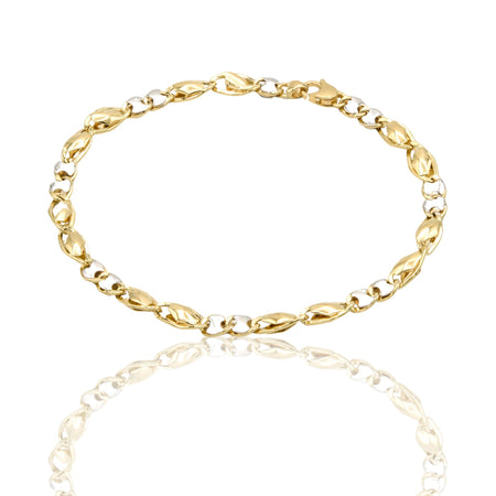 Bracciale Oro Giallo Oro Bianco Oro 18 carati Catena Piatta Solo Oro cm. 21,5