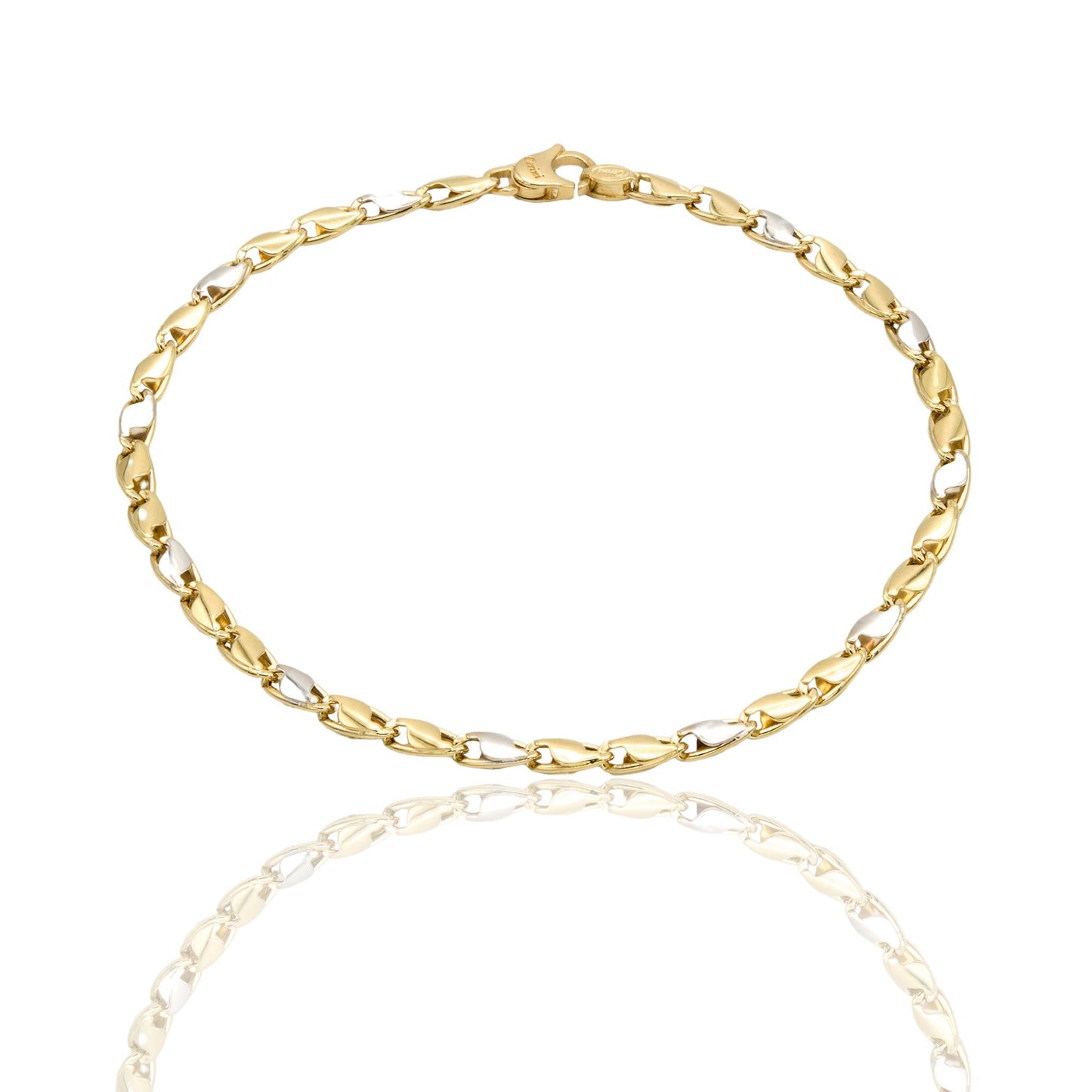 Bracciale Oro Giallo Oro Bianco Oro 18 carati Catena Piatta Solo Oro cm. 21,5
