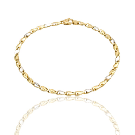 Bracciale Oro Giallo Oro Bianco Oro 18 carati Catena Piatta Solo Oro cm. 21,5