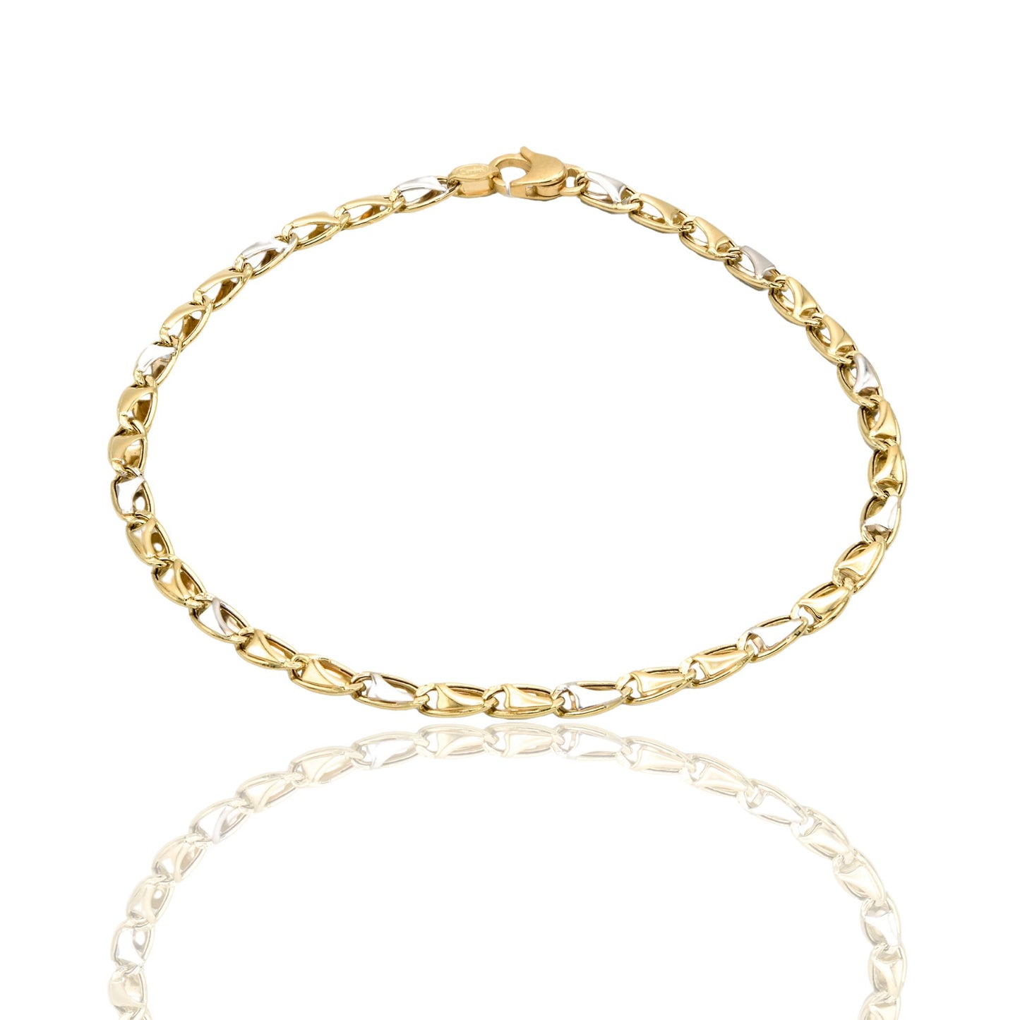 Bracciale Oro Giallo Oro Bianco Oro 18 carati Catena Piatta Solo Oro cm. 21,5