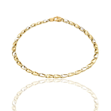 Bracciale Oro Giallo Oro Bianco Oro 18 carati Catena Piatta Solo Oro cm. 21,5