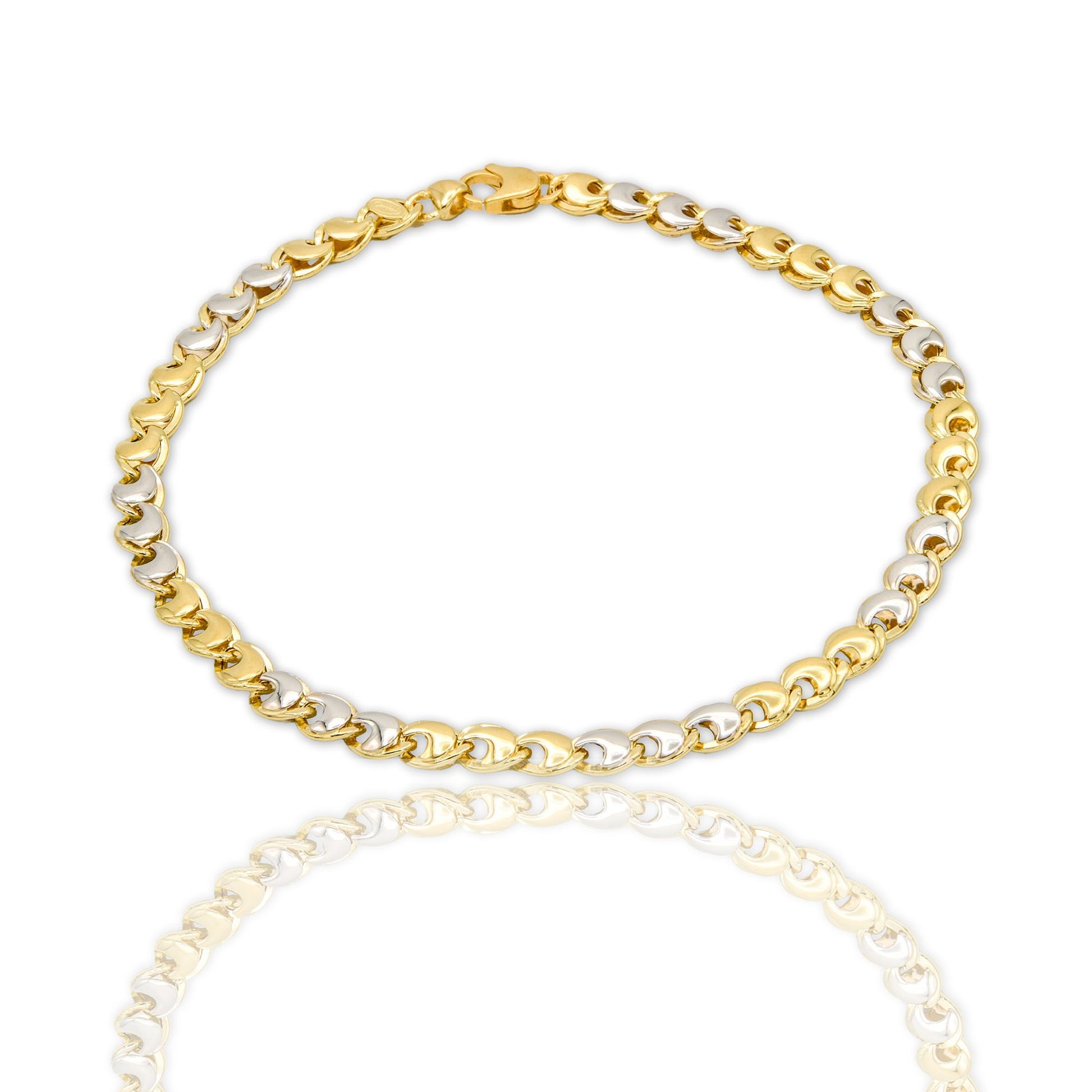 Bracciale Oro Giallo Oro Bianco Oro 18 carati Catena Piatta Solo Oro cm. 21