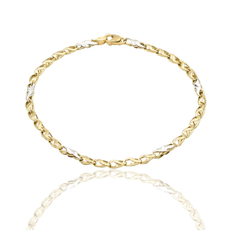 Bracciale Oro Giallo Oro Bianco Oro 18 carati Catena Piatta Solo Oro cm. 20