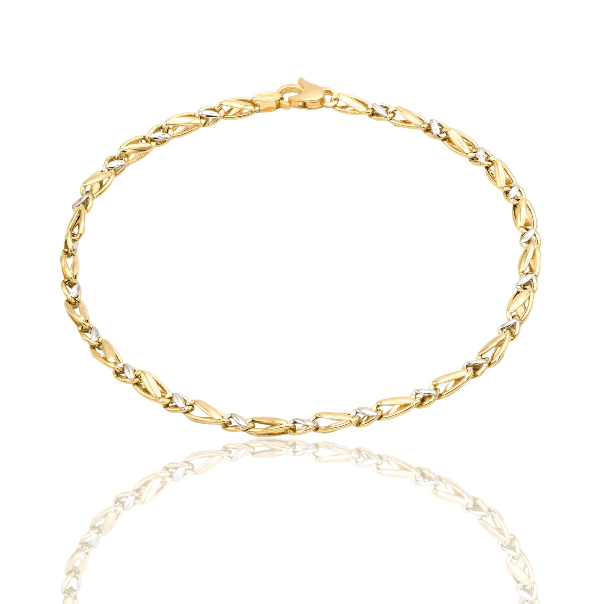 Bracciale Oro Giallo Oro Bianco Oro 18 carati Catena Piatta Solo Oro cm. 21