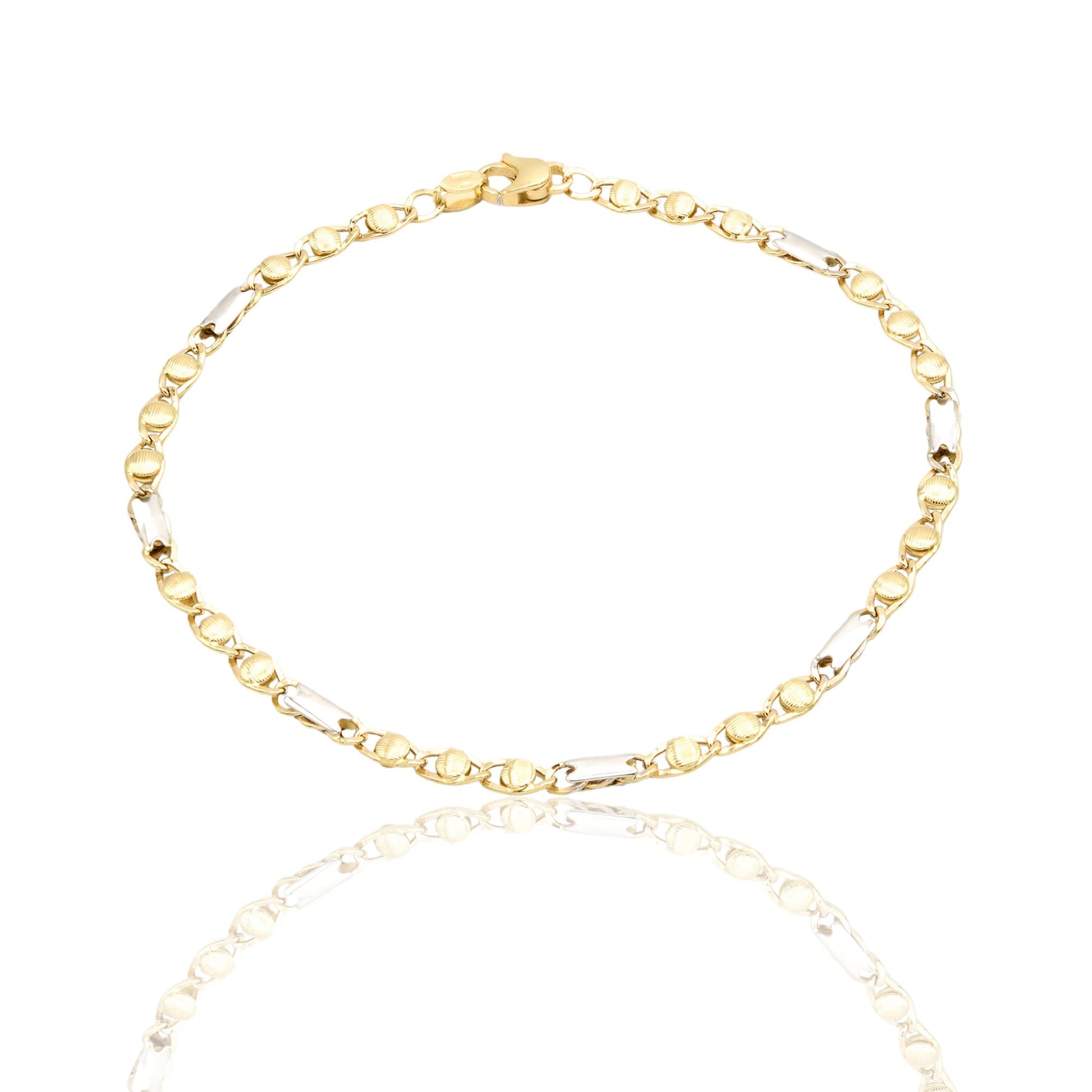 Bracciale Oro Giallo Oro Bianco Oro 18 carati Catena Piatta Solo Oro cm. 21