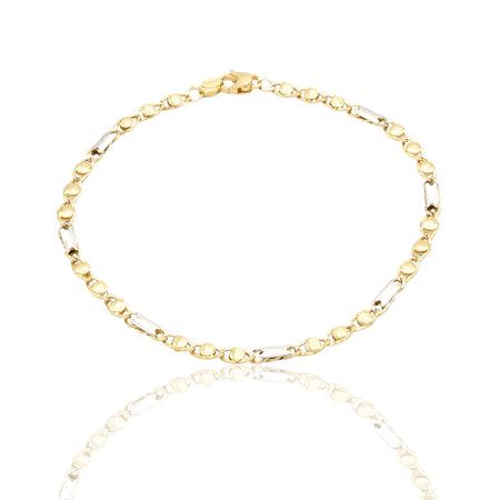 Bracciale Oro Giallo Oro Bianco Oro 18 carati Catena Piatta Solo Oro cm. 21