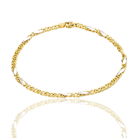Bracciale Oro Giallo Oro Bianco Oro 18 carati Catena Piatta Solo Oro cm. 21