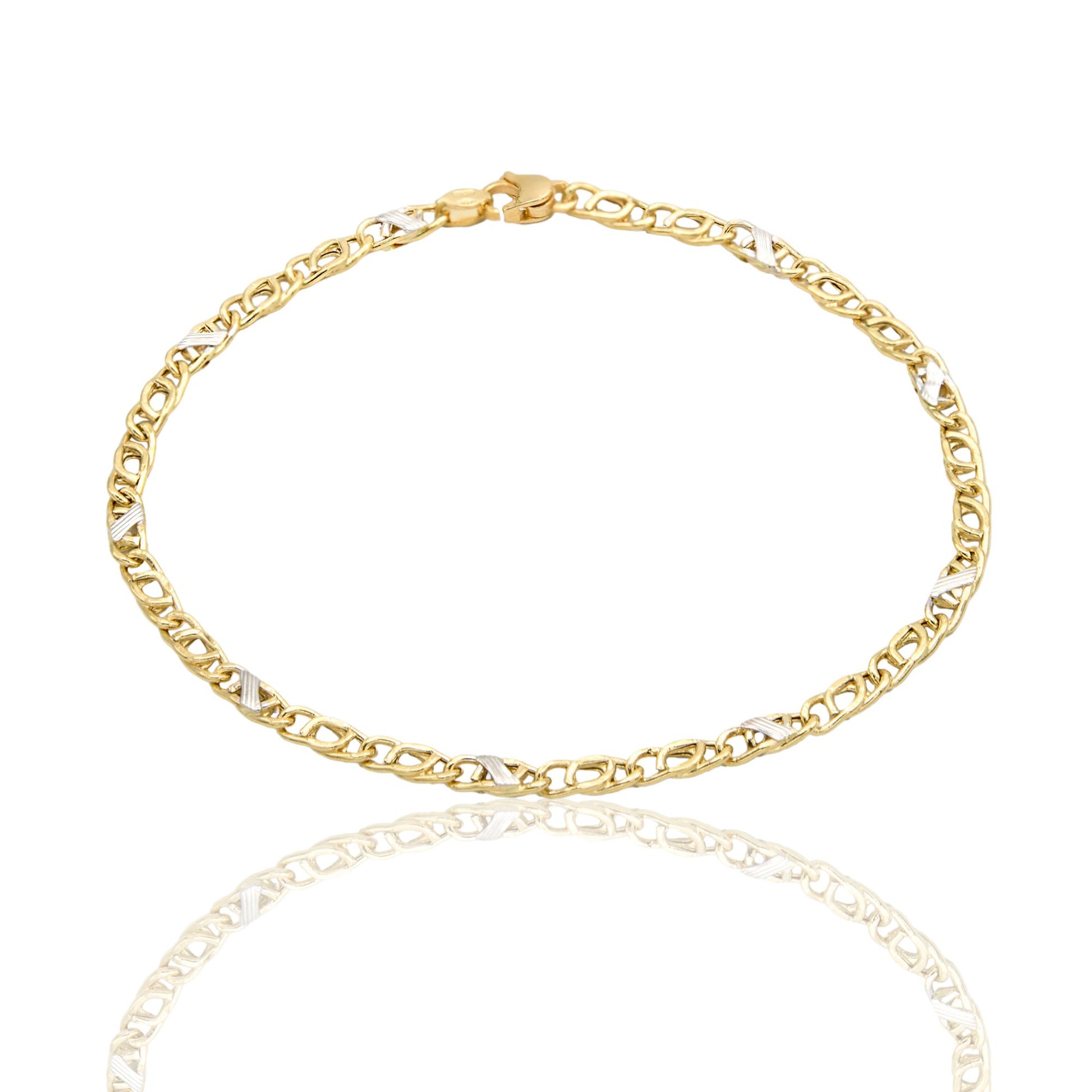 Bracciale Oro Giallo Oro Bianco Oro 18 carati Catena Piatta Solo Oro cm. 21