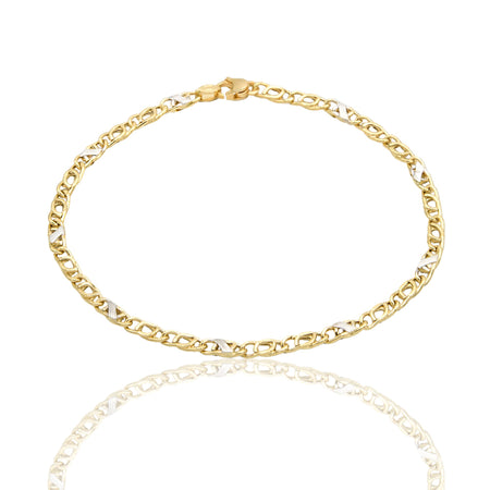 Bracciale Oro Giallo Oro Bianco Oro 18 carati Catena Piatta Solo Oro cm. 21