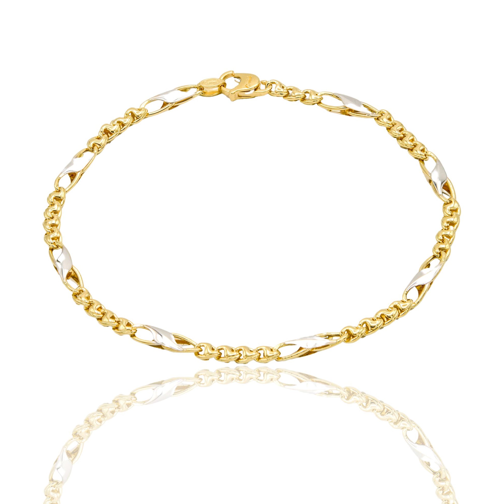 Bracciale Oro Giallo Oro Bianco Oro 18 carati Catena Piatta Solo Oro cm. 21