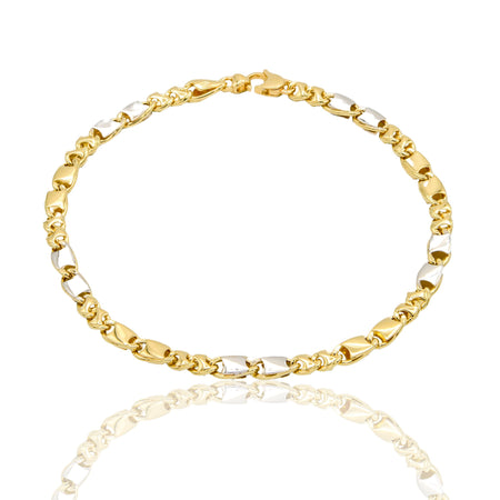 Bracciale Oro Giallo Oro Bianco Oro 18 carati Catena Piatta Solo Oro cm. 21
