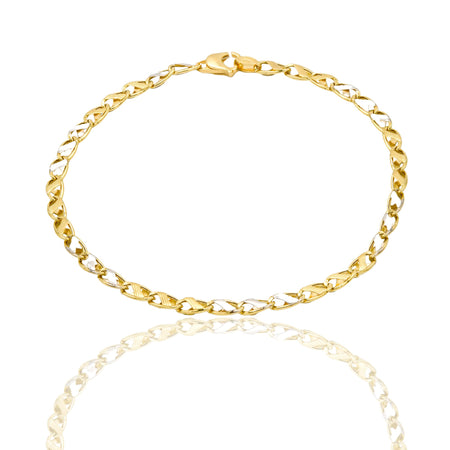 Bracciale Oro Giallo Oro Bianco Oro 18 carati Catena Piatta Solo Oro cm. 19